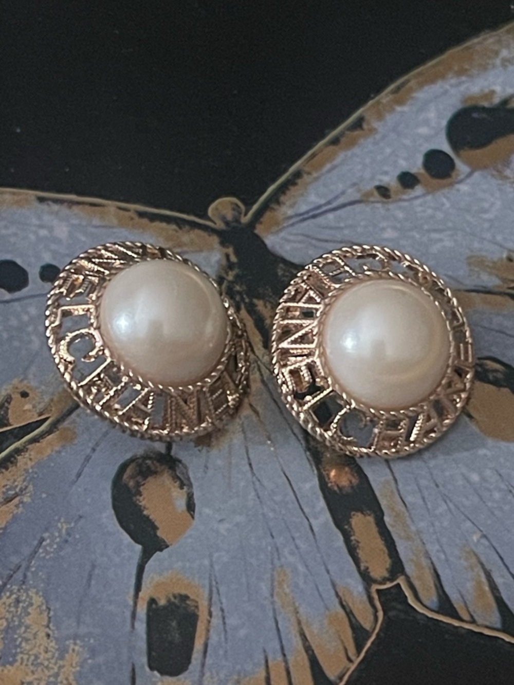 Gold-Tone Pearl Center Button Earrings